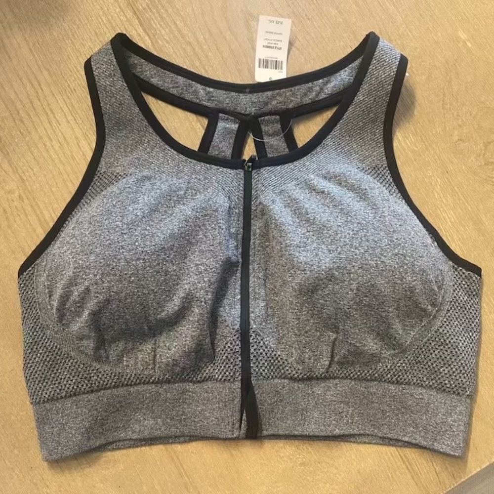SOMA NWT Zip Front Sport Bra Seamless Design Heather Obsidian Large 570300214